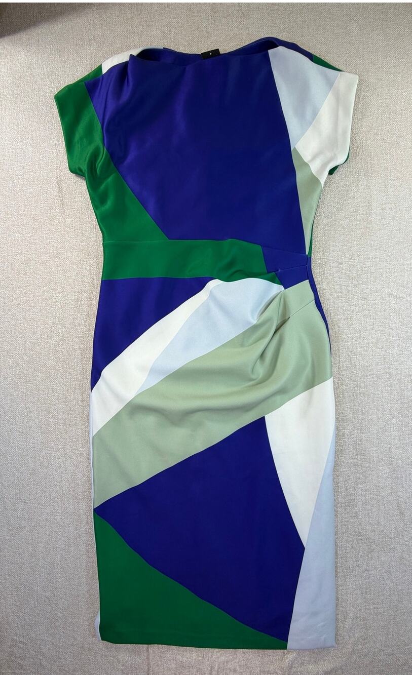 Donna Karan Women's 12 Blue NWT Colorblock Sleeveless Lined Midi Sheath Dress